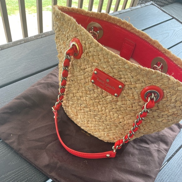 Kate Spade Straw Shoulder Bag with Red Accents - Picture 1 of 6